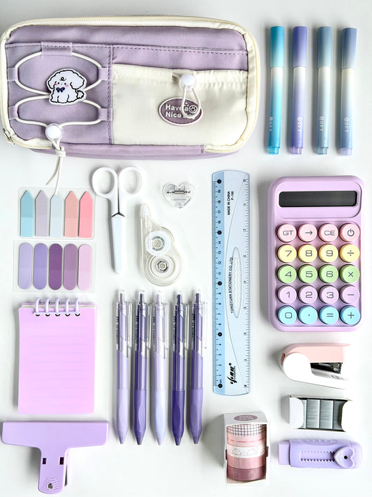 Green Stationery Set with Pencil Case, Calculator, Pens & School Supplies
