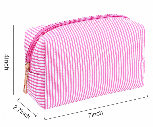 Bolsa de maquillaje rosa con rayas