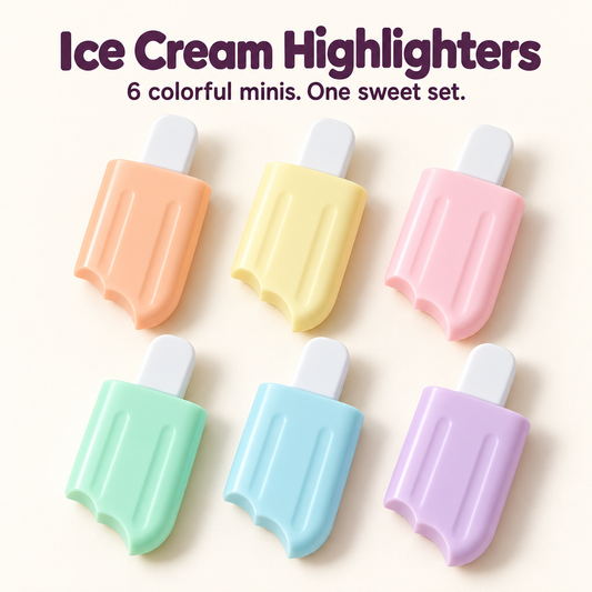 Ice Cream Mini Highlighter Set – 6 Cute Popsicle Highlighters