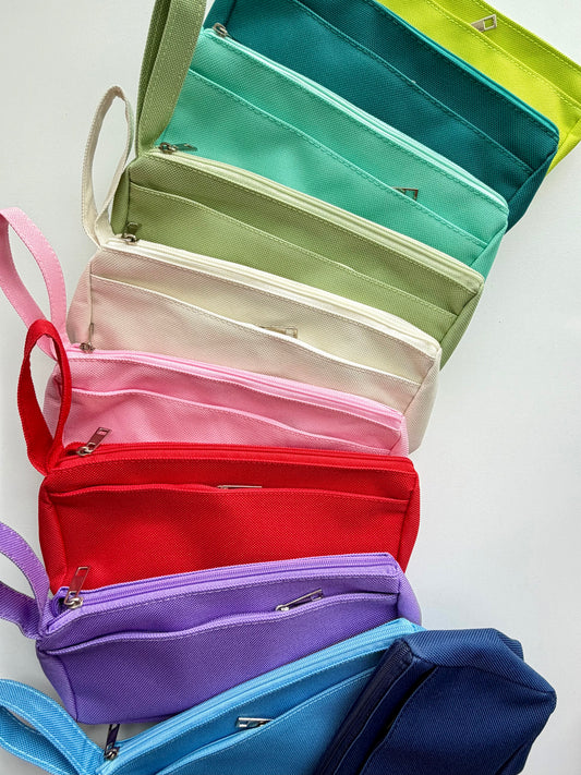 Fabric Pencil Case with Handle — Double Zipper Pockets