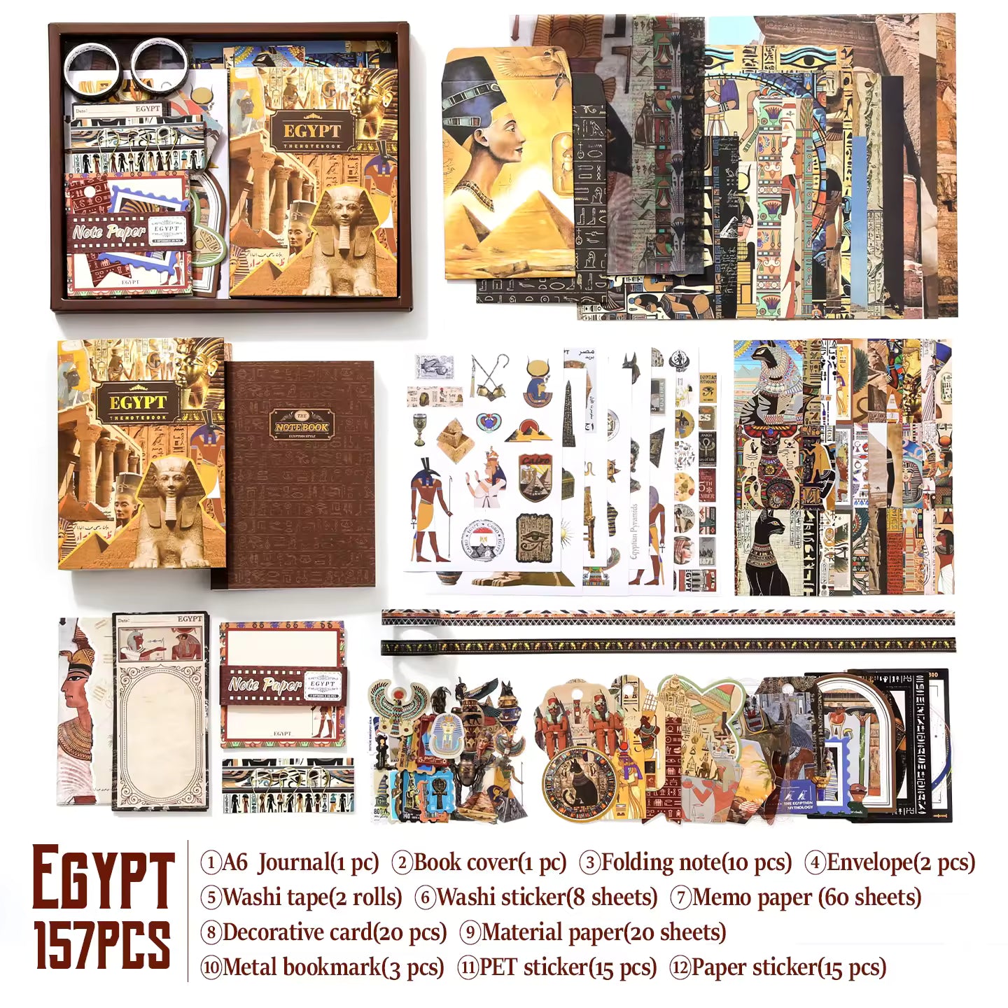 Vintage Avonturen Scrapbook Kit Set – Egypte, Ruimte, Reizen, Museum, Wilde Westen