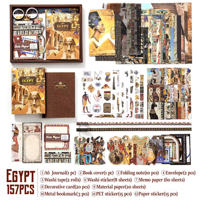 Vintage Avonturen Scrapbook Kit Set – Egypte, Ruimte, Reizen, Museum, Wilde Westen