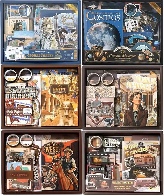 Zestaw do scrapbookingu Vintage Adventure – Egipt, Kosmos, Podróże, Muzeum, Dziki Zachód
