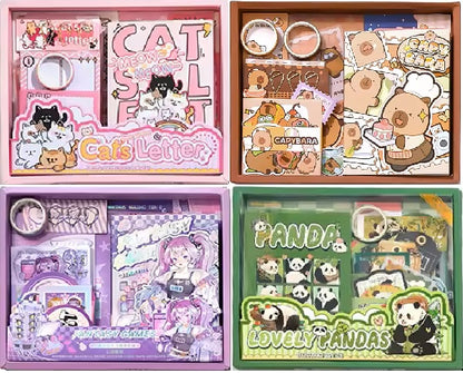 Roztomilá kawaii sada na scrapbooking – kočka, kapybara, fantasy anime a panda pro psaní deníku (4 styly)