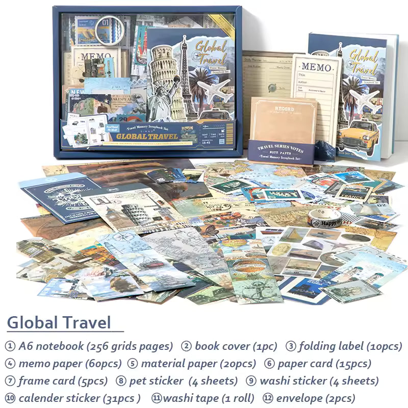 Vintage Avonturen Scrapbook Kit Set – Egypte, Ruimte, Reizen, Museum, Wilde Westen
