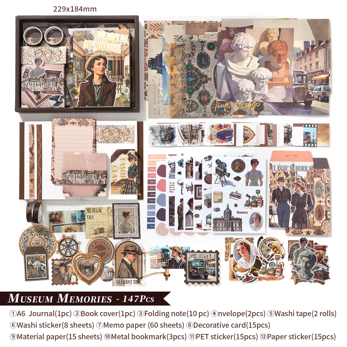 Vintage Avonturen Scrapbook Kit Set – Egypte, Ruimte, Reizen, Museum, Wilde Westen