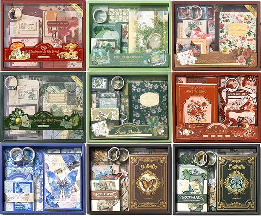 Zestaw Estetycznego Scrapbookingu – Zestaw do Pamiętnika z Motywami Natury, Kwiatów i Motyli (9 Wzorów)
