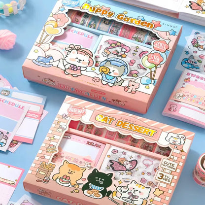 Kawaii sada papírnictví s bločky, washi páskami a samolepkami