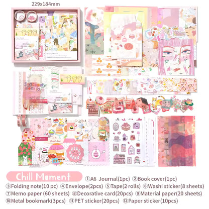 Aesthetic Scrapbook Kit Set – Cozy Coffee, Vintage Tea, Dessert & Cute Journaling Supplies