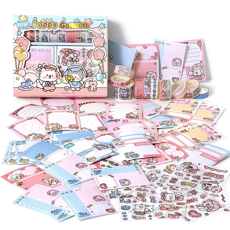 Kawaii sada papírnictví s bločky, washi páskami a samolepkami