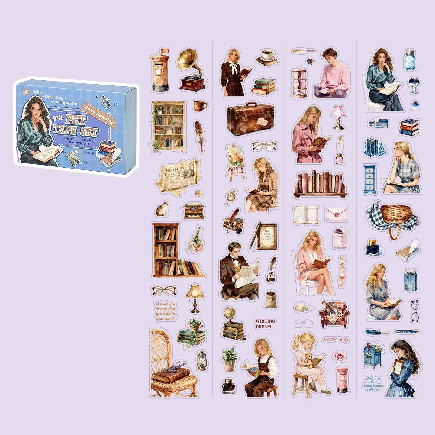 Zestaw taśm PET vintage do journalingu – 4 rolki do journalingu i scrapbookingu