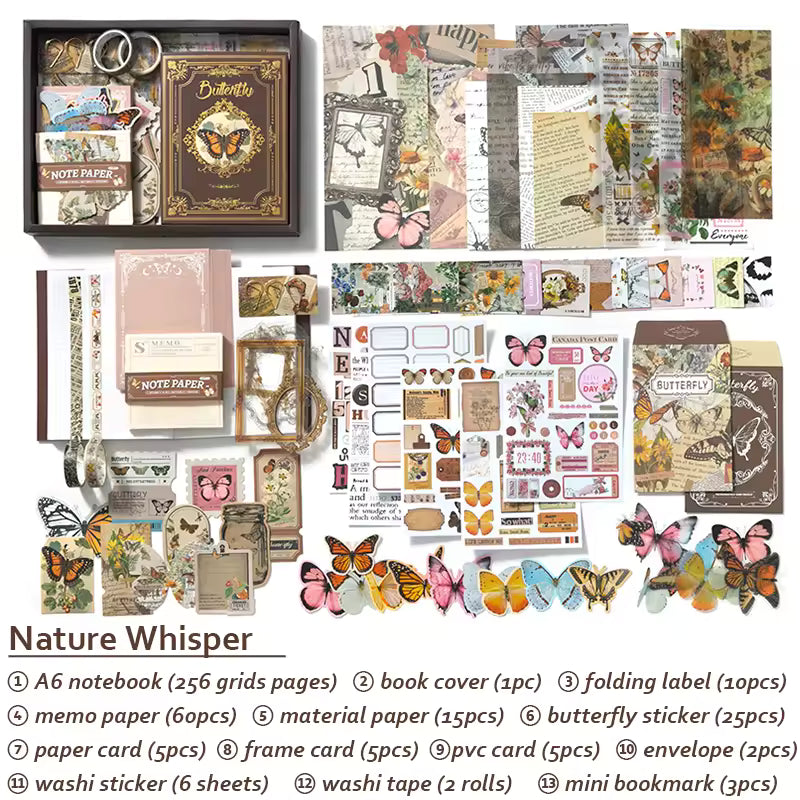 Aesthetic Scrapbook Kit – Nature, Floral & Butterfly Journaling Set (9 Designs)