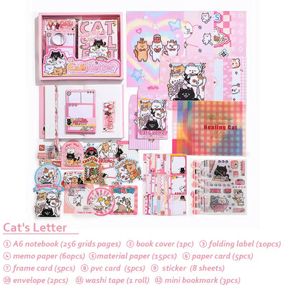 Roztomilá kawaii sada na scrapbooking – kočka, kapybara, fantasy anime a panda pro psaní deníku (4 styly)