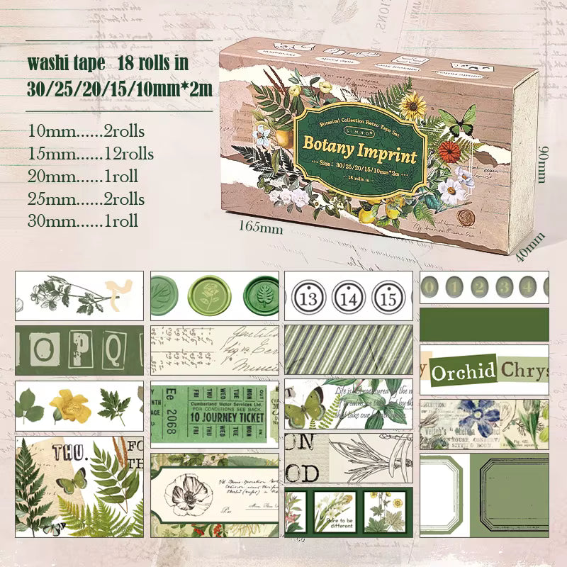 Zestaw taśm Washi w stylu vintage - 18 rolek do journalingu i scrapbookingu