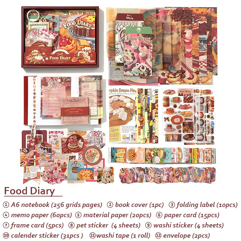 Estetická sada na scrapbooking – útulná káva, vintage čaj, dezerty a roztomilé potřeby pro psaní deníku