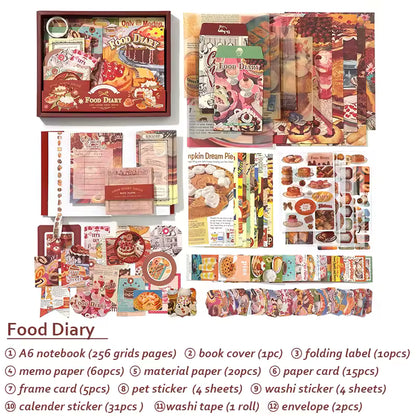 Aesthetic Scrapbook Kit Set – Cozy Coffee, Vintage Tea, Dessert & Cute Journaling Supplies