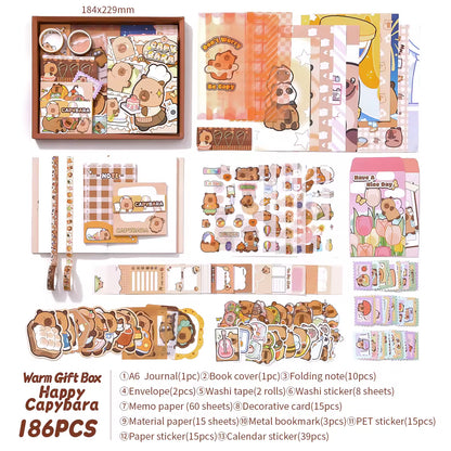 Roztomilá kawaii sada na scrapbooking – kočka, kapybara, fantasy anime a panda pro psaní deníku (4 styly)