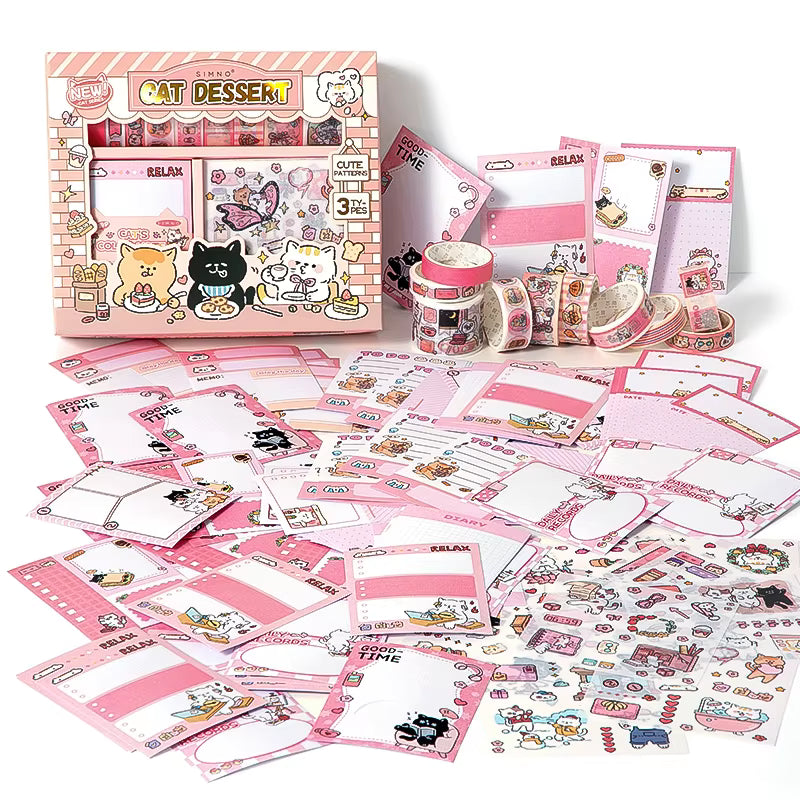 Kawaii sada papírnictví s bločky, washi páskami a samolepkami