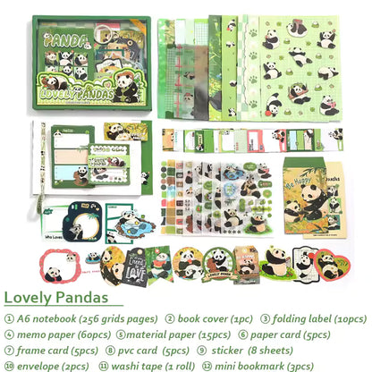 Roztomilá kawaii sada na scrapbooking – kočka, kapybara, fantasy anime a panda pro psaní deníku (4 styly)