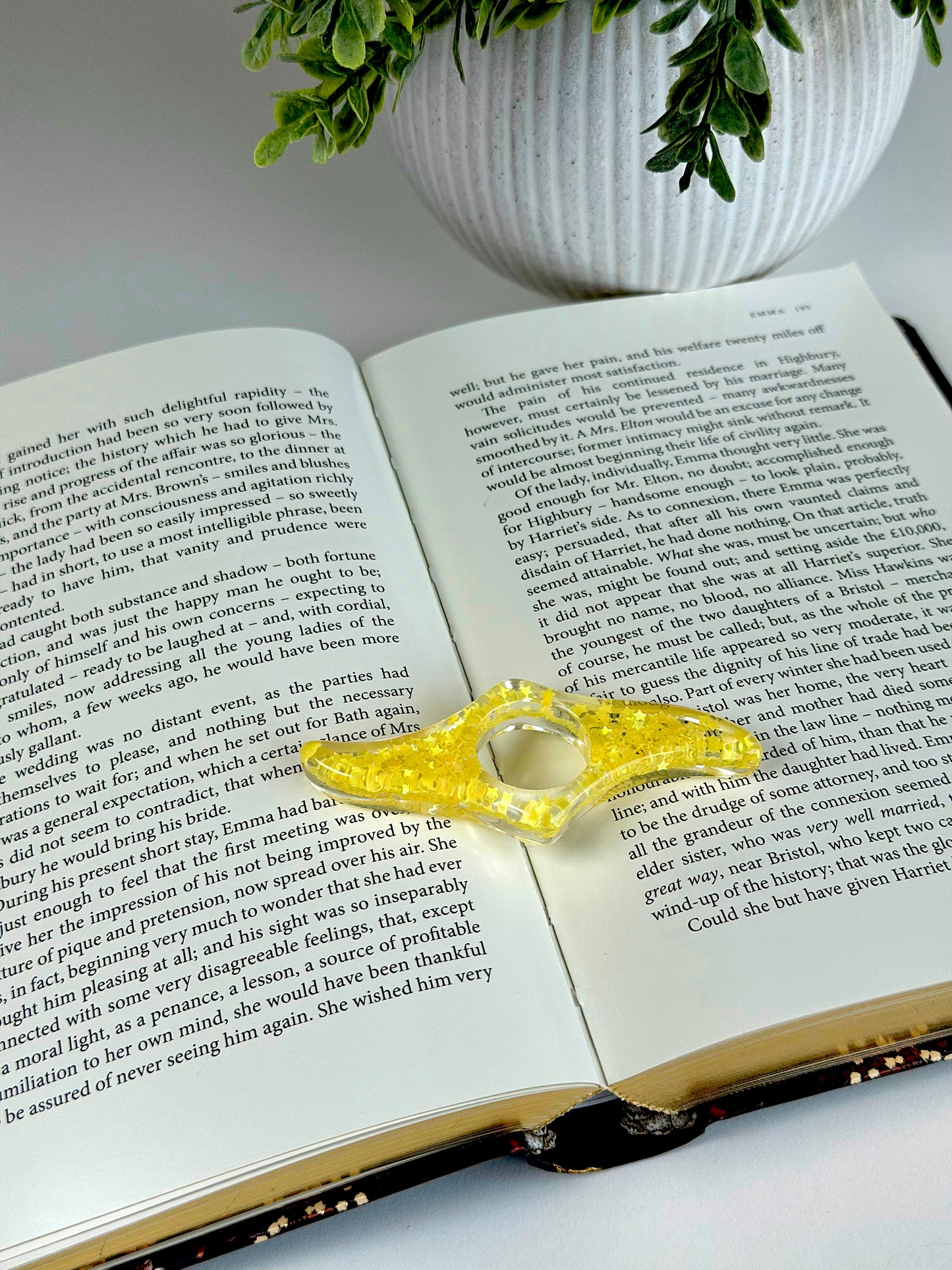 Soporte de Página Acrílico – Sujetalibros de Dedo con Purpurina en Forma de Ola para Lectura Fácil con Una Mano
