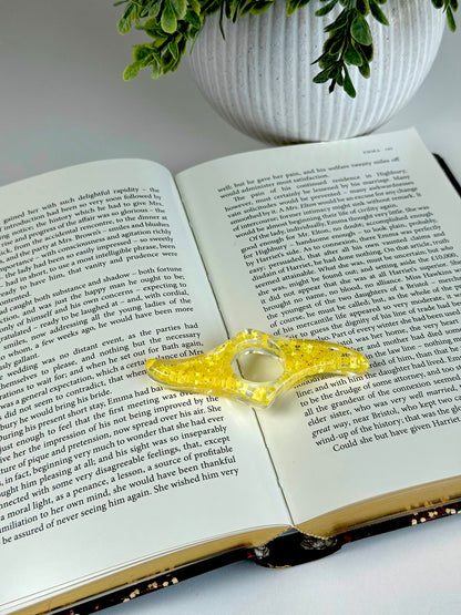 Soporte de Página Acrílico – Sujetalibros de Dedo con Purpurina en Forma de Ola para Lectura Fácil con Una Mano
