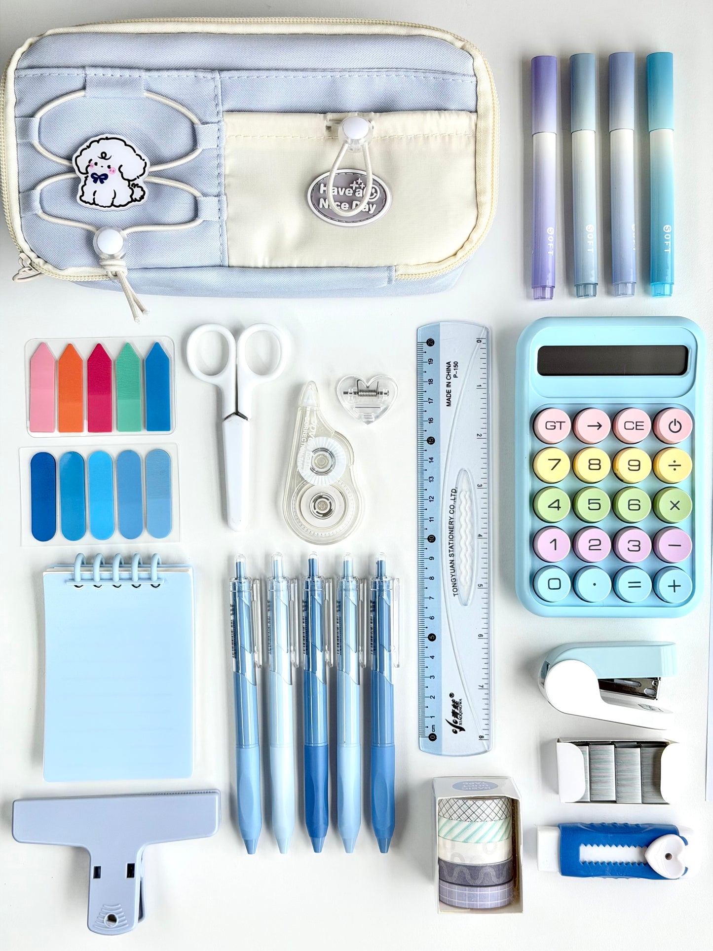Lila Schreibset mit Federmäppchen, Taschenrechner, Stiften & Schulbedarf