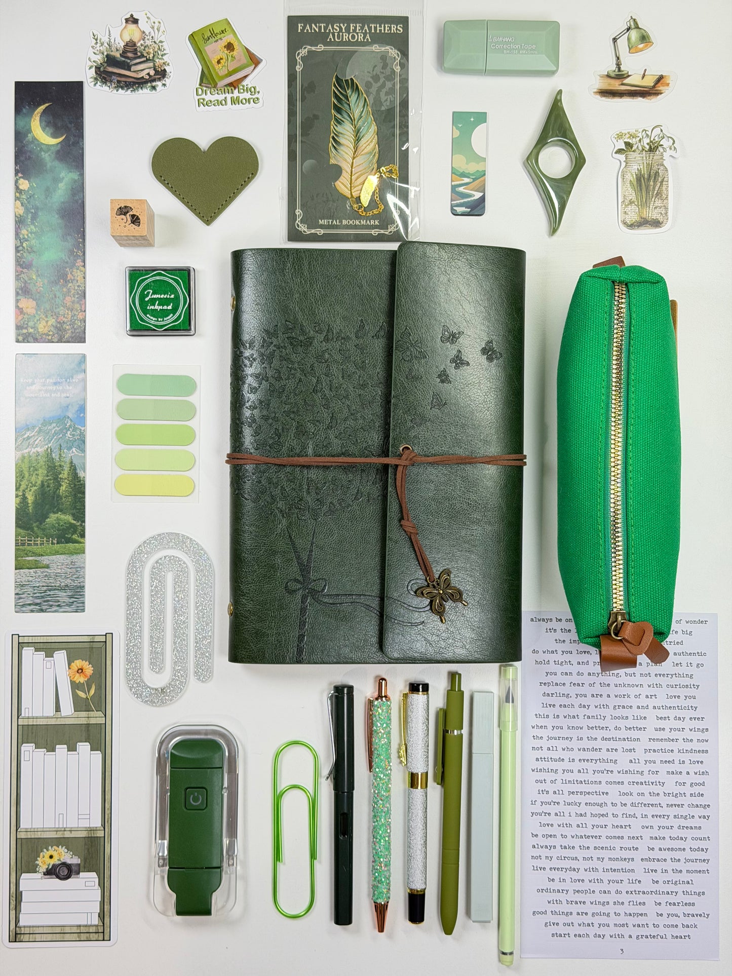 Set de regalo vintage verde para amantes de los libros