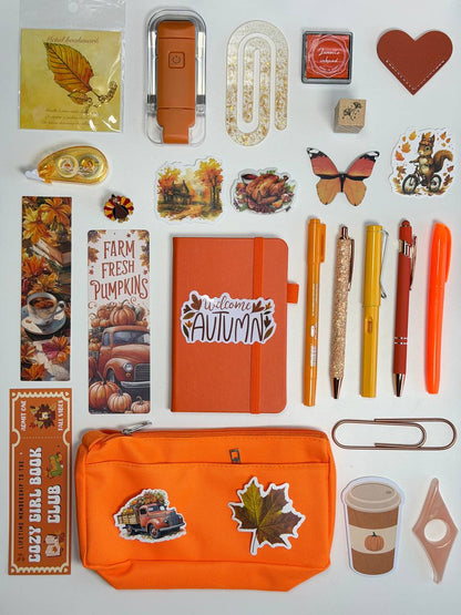 Rajoitettu erä Pumpkin Spice -kirjallisuuslahjasetti | Kodikas syksyinen paperitarvikesetti ja lahja lukijalle
