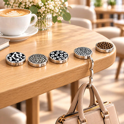 Gancho plegable estampado para bolso - colgador portátil para bolsos de mesa